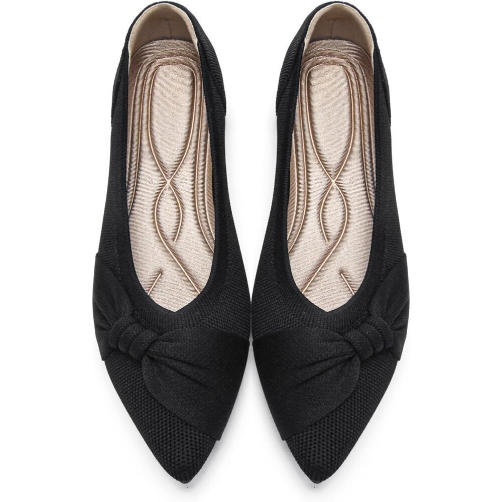 Women's Pointed Toe Knit Black Flats Comfortable Lightweight Dressy Casual Shoes